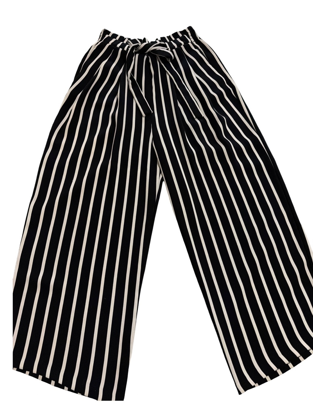 Zara Black & White Vertical Stripe Wide-Leg Pants